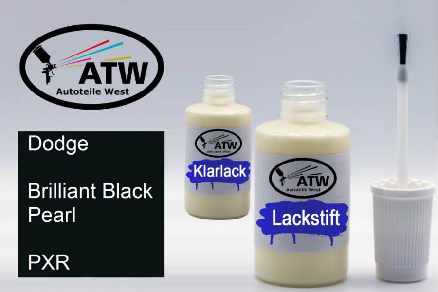 Dodge, Brilliant Black Pearl, PXR: 20ml Lackstift + 20ml Klarlack - Set, von ATW Autoteile West.